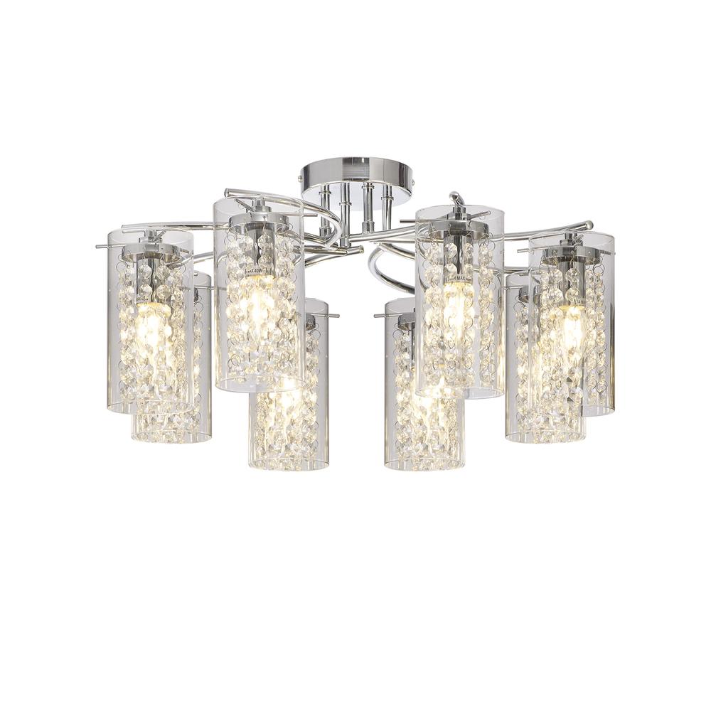 Luxuria Luxora 56cm Semi Flush Light 8xE14 Polished Chrome / Crystal / Glass