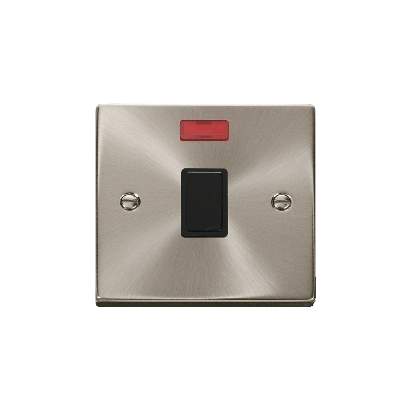 Click Deco 20A 1 Gang DP Switch with Neon Satin Chrome Insert Black