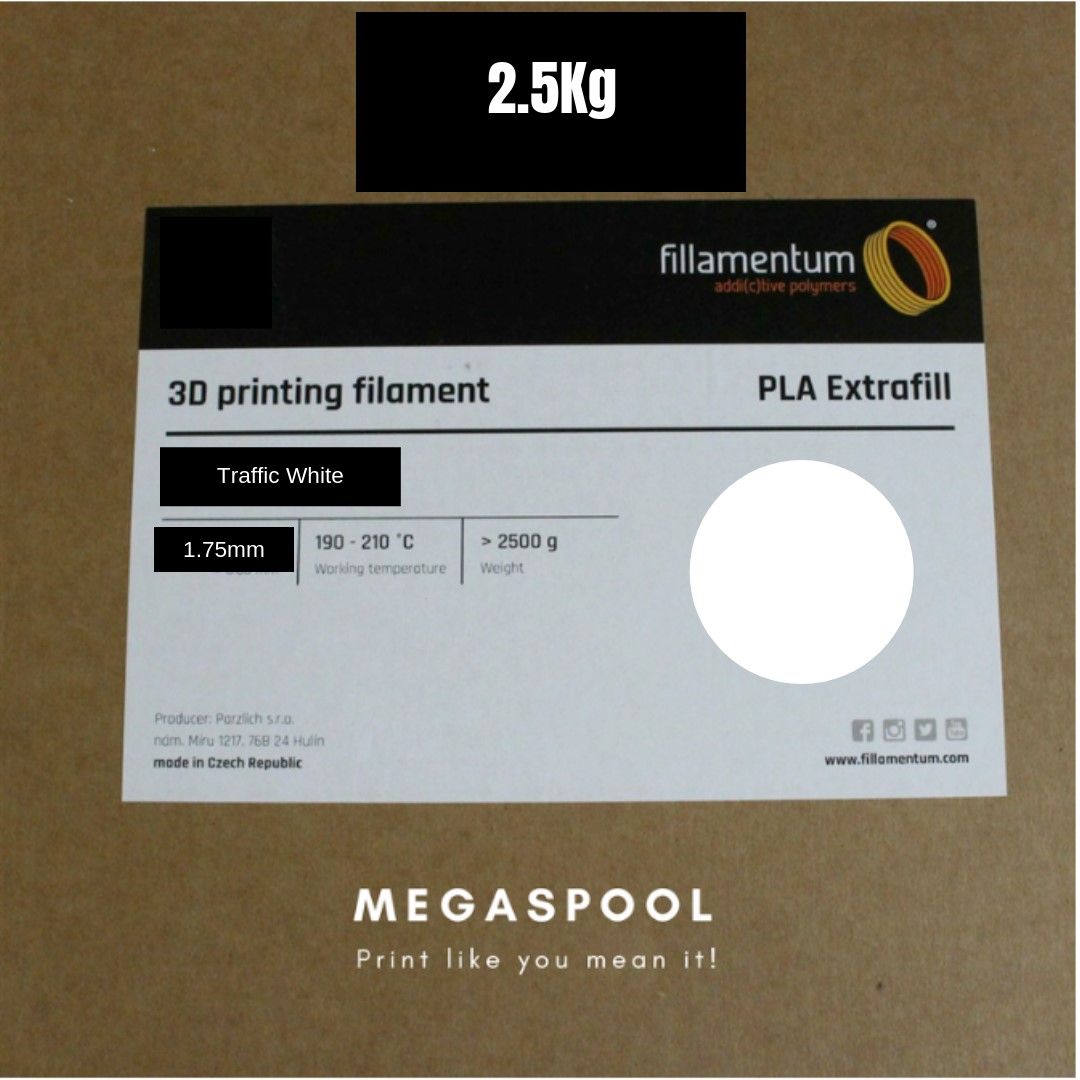 Fillamentum PLA Extrafill Traffic White 1.75MM 3D Printer Filament 2.5Kg