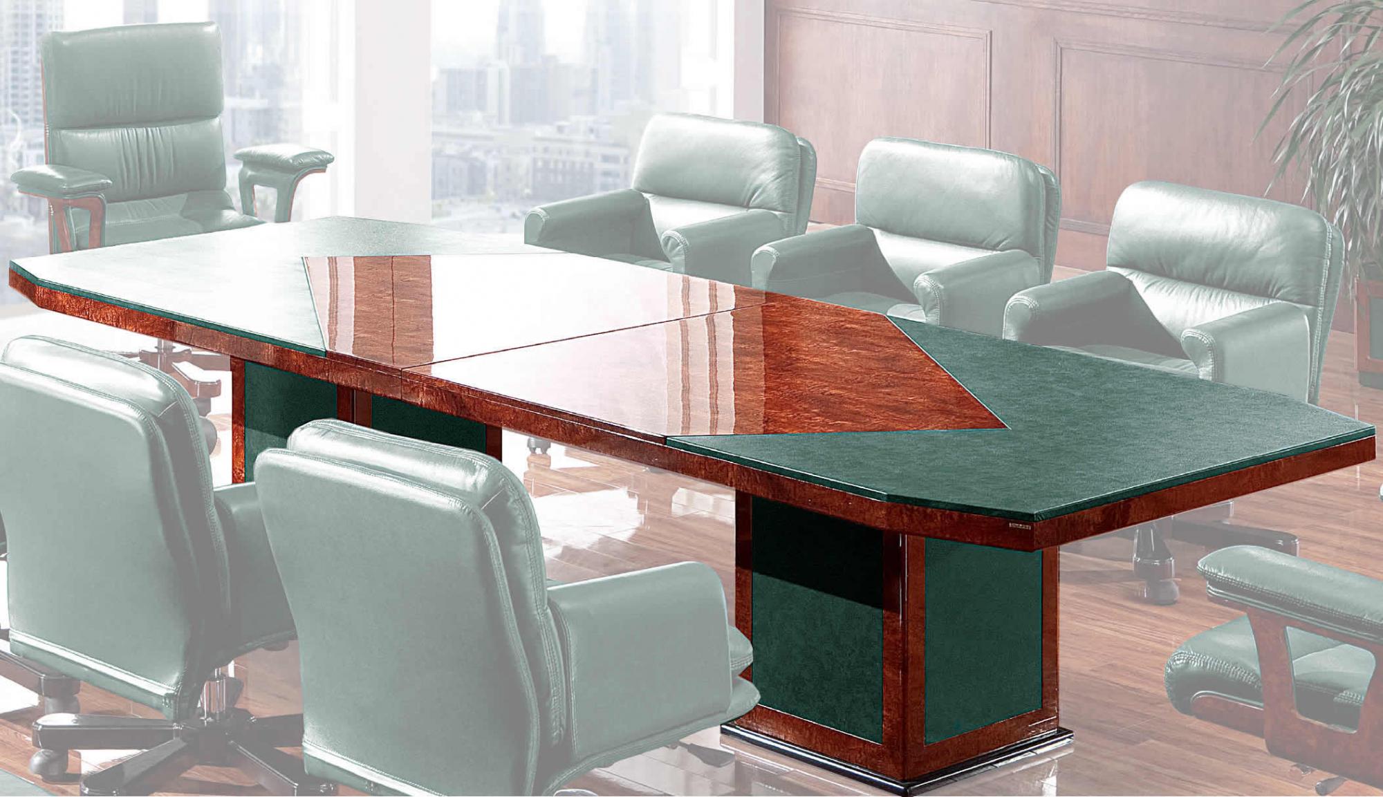 Specialising In Gloss Walnut Boardroom Table with Green Leather Detailing - 3500mm - SCH-16835C-1 UK