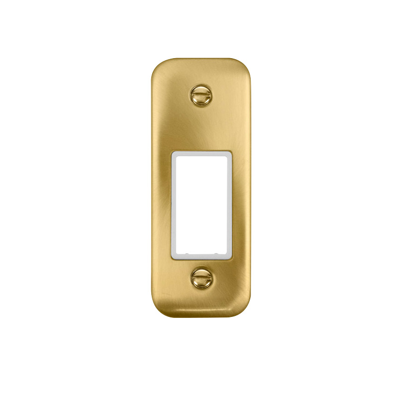 Click Deco Plus MiniGrid 1 Aperture Architrave Face Plate Satin Brass White Inserts