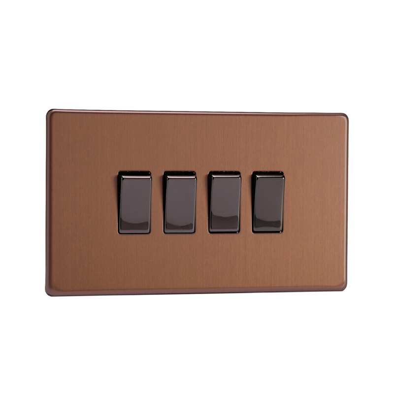 Varilight Urban 10A 4G Rocker Switch Brushed Bronze Screw Less Plate