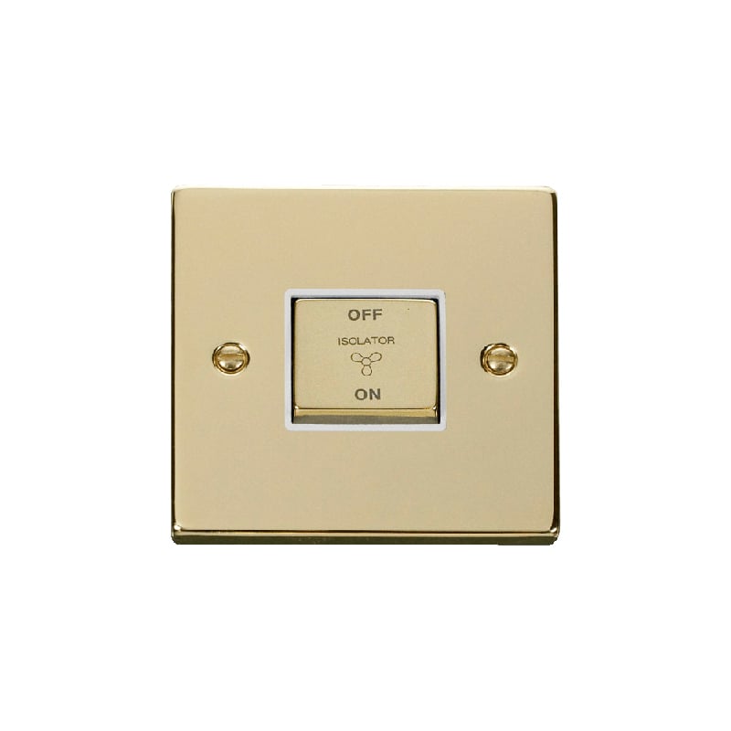 Click Deco 10A 1G 'Ingot' 3P Fan Isolation Switch Polished Brass Insert White