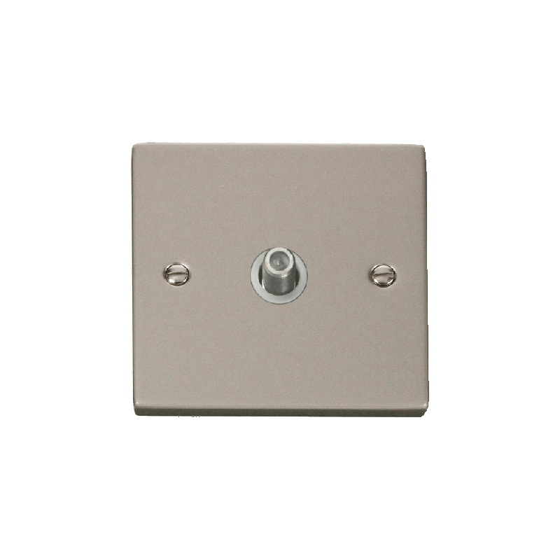 Click Deco 1 Gang Non-Isolated Satellite Socket Outlet Pearl Nickel Insert White