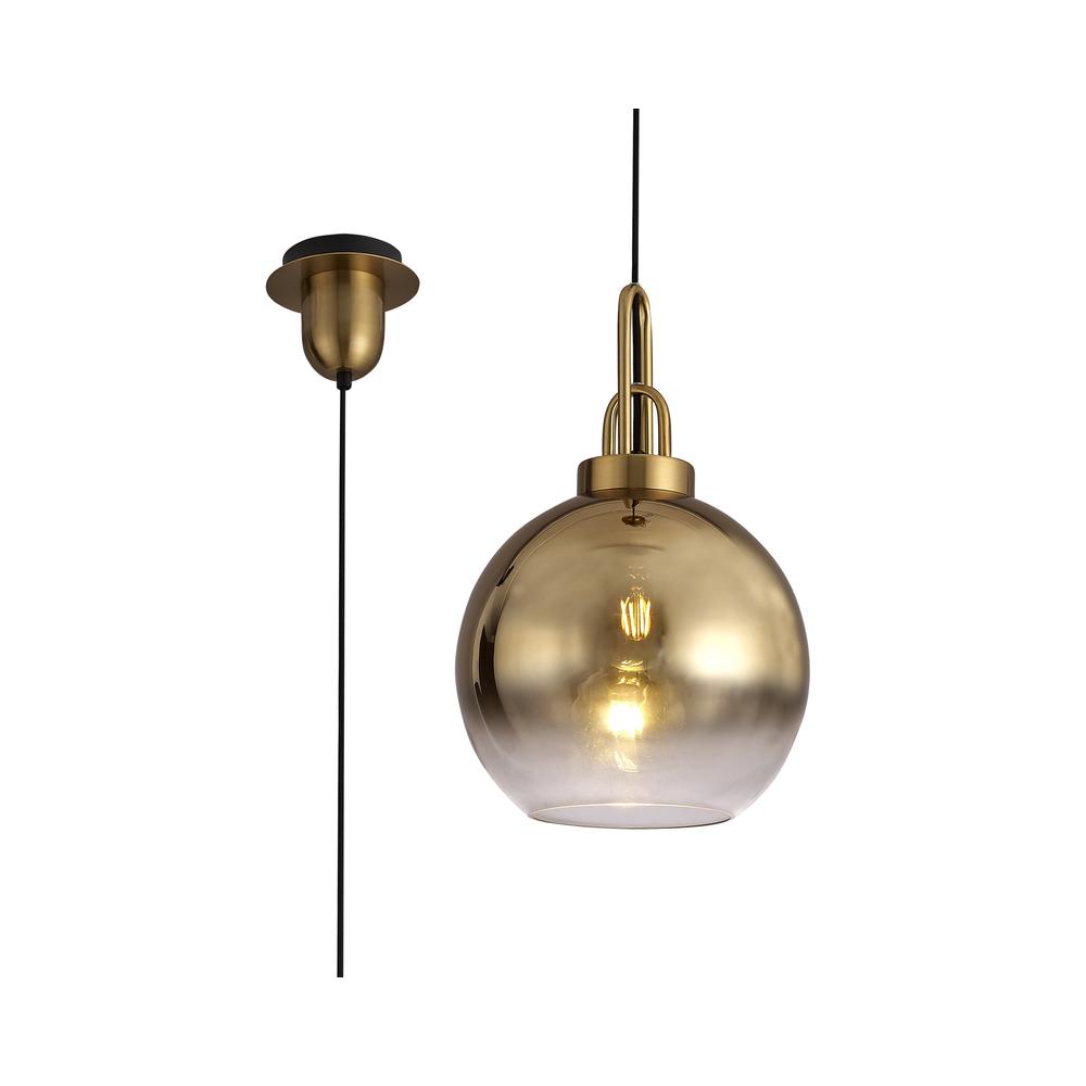 Luxuria Kennith Pendant Light E27 With 30cm Globe Glass Brass Gold/Matt Black/Clear