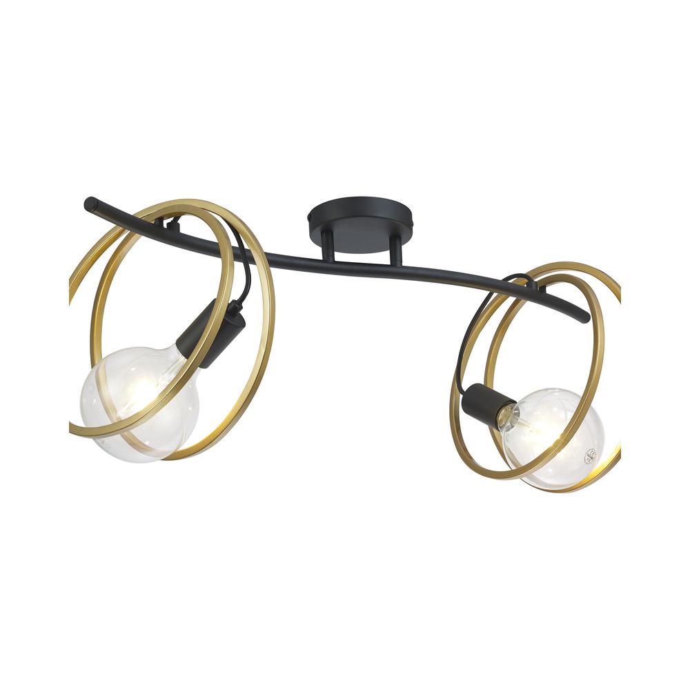 Luxuria Nook Double Ring Ceiling Flush 2 Light E27 Matt Black / Painted Gold