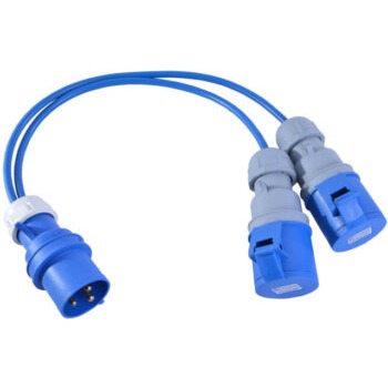 One Metre Fly Lead 32amp  Plug to 2 x 16amp commando sockets