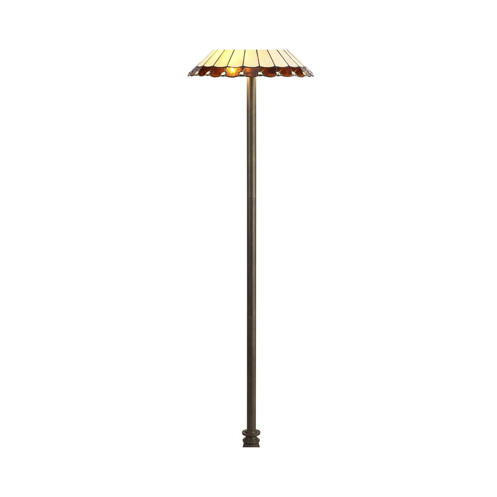 Luxuria Sleek 2 Light Stepped Design Floor Lamp E27 With 40cm Tiffany Shade Amber/Cream/Crystal/Aged Antique Brass