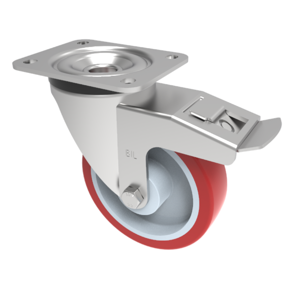 Polyurethane Nylon Plate Swivel Castor Brake 150mm 500kg Load