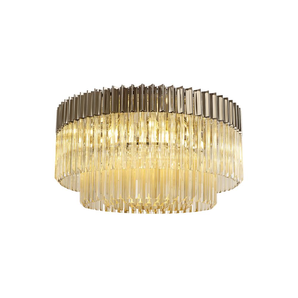 Luxuria Osiris 80cm Ceiling Round 12 Light E14 Polished Nickel / Cognac Sculpted Glass