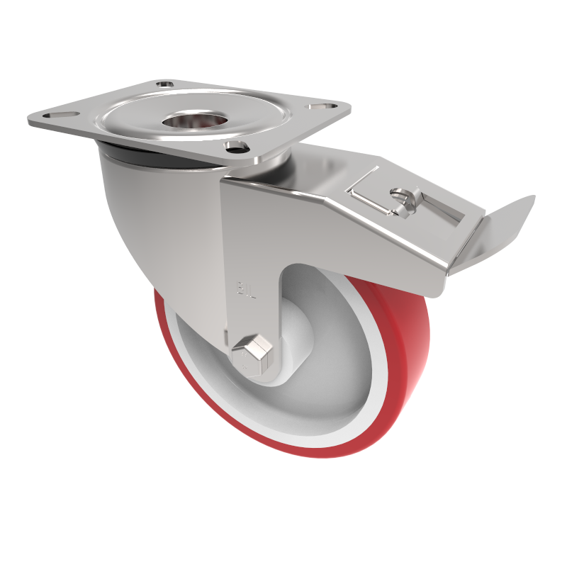 Polyurethane Nylon Plate Swivel Castor Brake 160mm 400kg Load