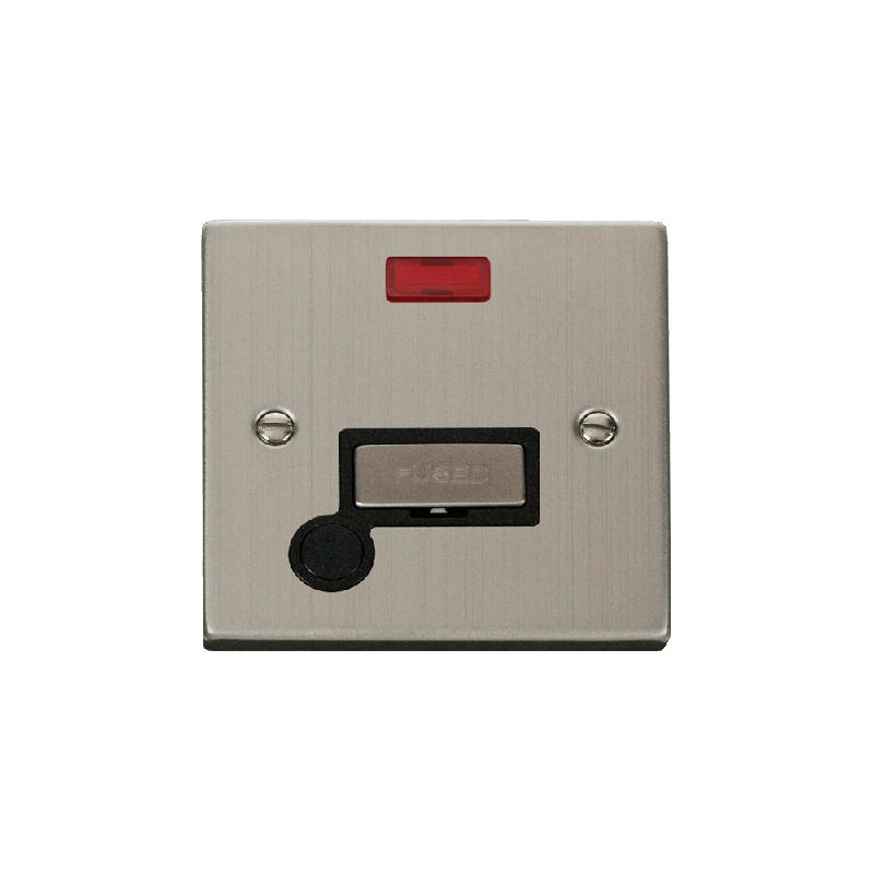 Click Deco 13A Fused 'Ingot' Connection Unit With Flex Outlet & Neon Stainless Steel Insert Black