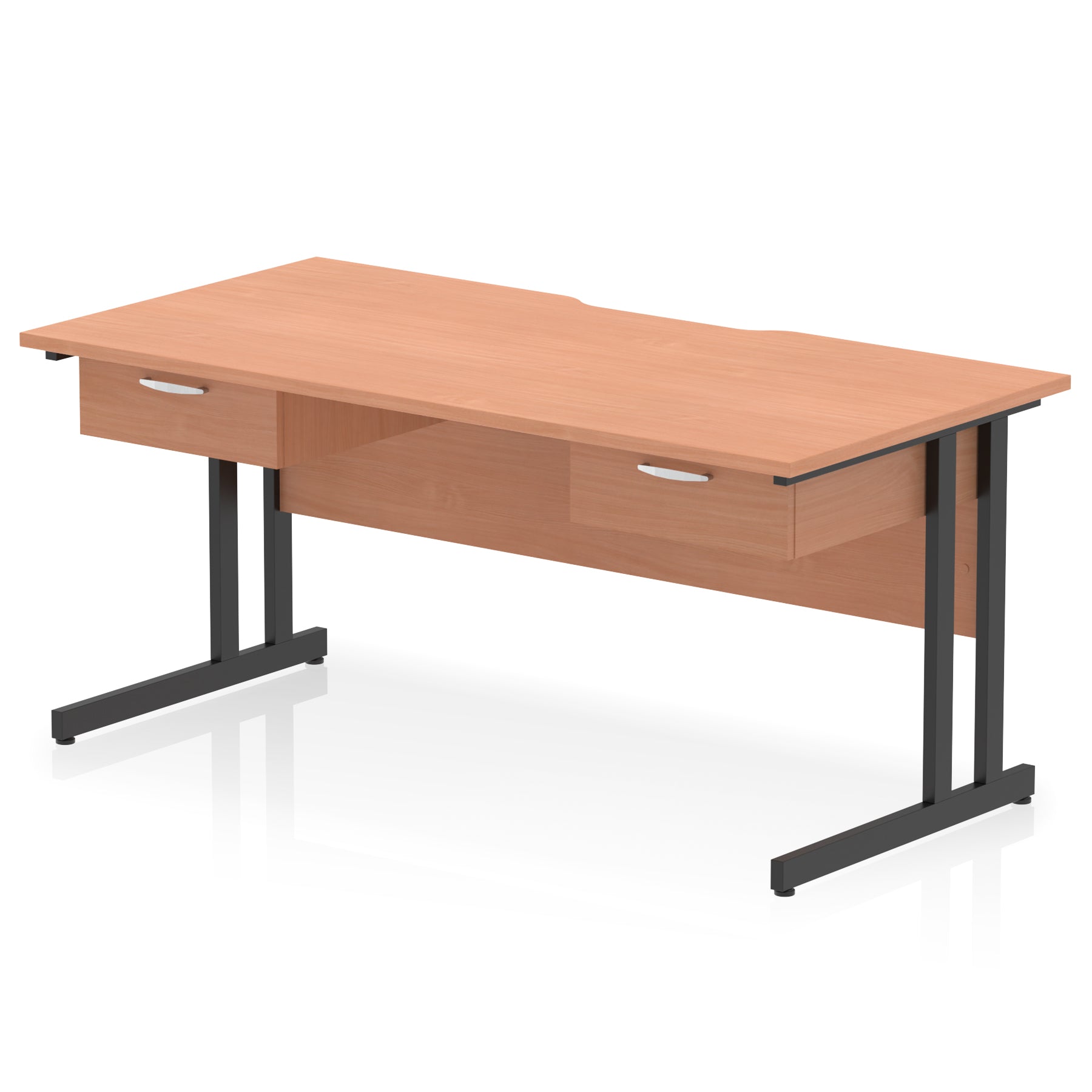 Specialising In Impulse Scalloped Edge Cantilever Straight Desk With 2x One Drawer Fixed Pedestals - 1600mm - Multiple Colour Options UK