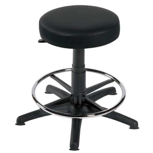 Gas Lift Examination Stool with Glides and Foot Ring - Black