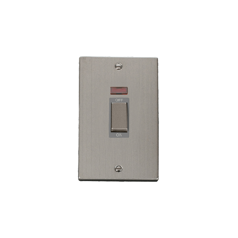 Click Deco 45A Ingot 2 Gang DP Switch with Neon Stainless Steel Insert Grey