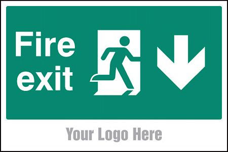 Fire exit, arrow down, site Vinyler sign 600x400mm