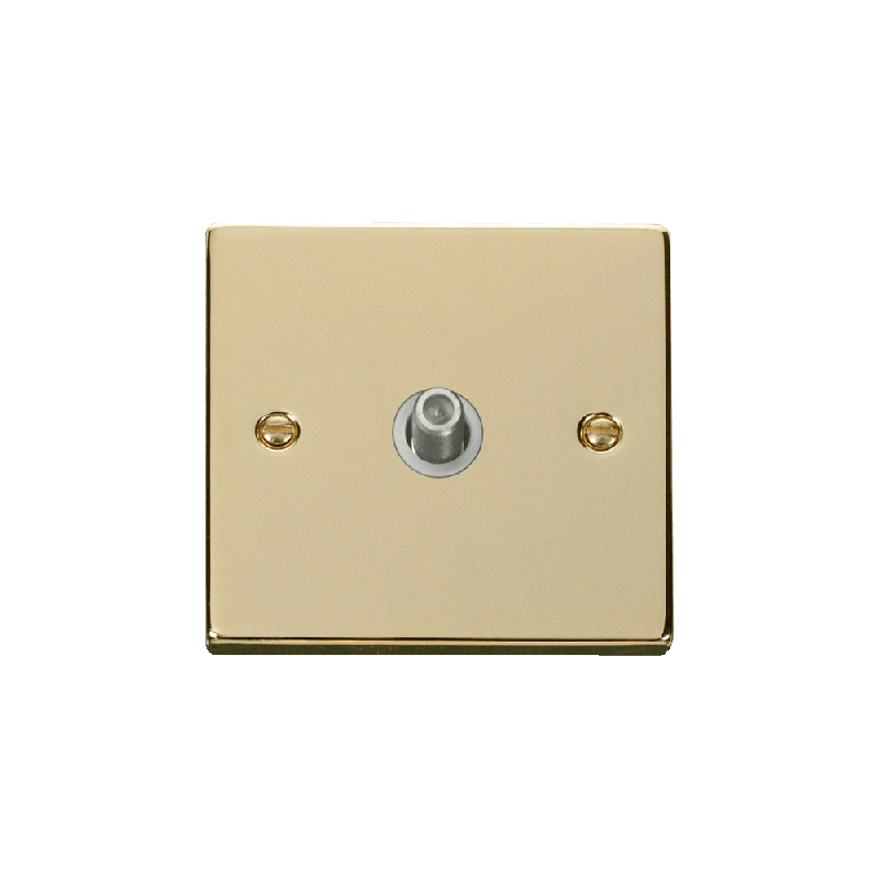 Click Deco 1 Gang Non-Isolated Satellite Socket Outlet Polished Brass Insert White