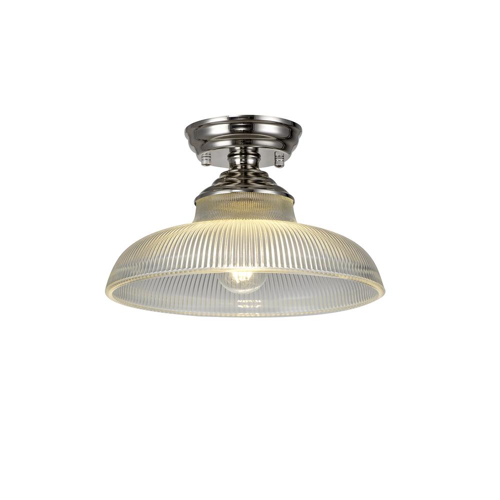 Luxuria Sirius Flush Ceiling Light E27 With Round 30cm Glass Shade Polished Nickel/Clear