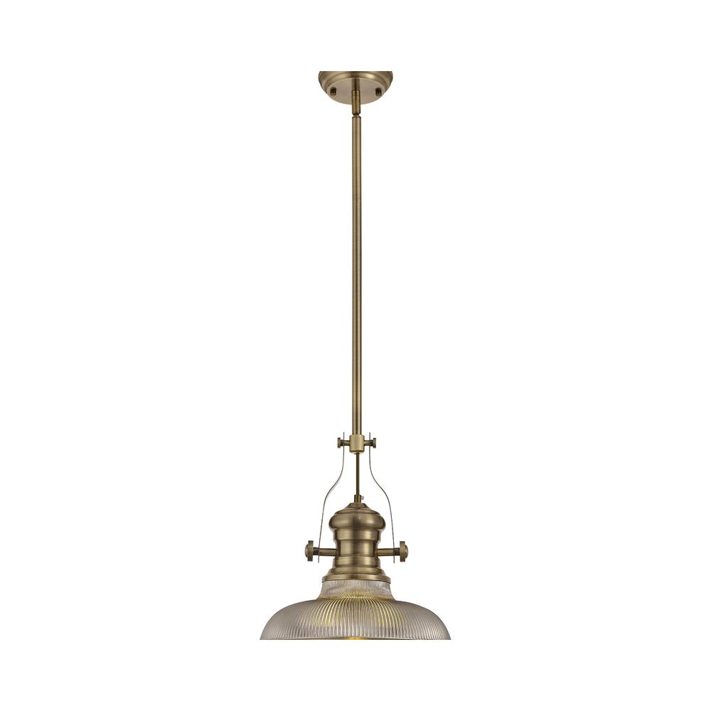 Luxuria Serena Pendant Light E27 With 30cm Round Glass Shade Antique Brass/Smoked