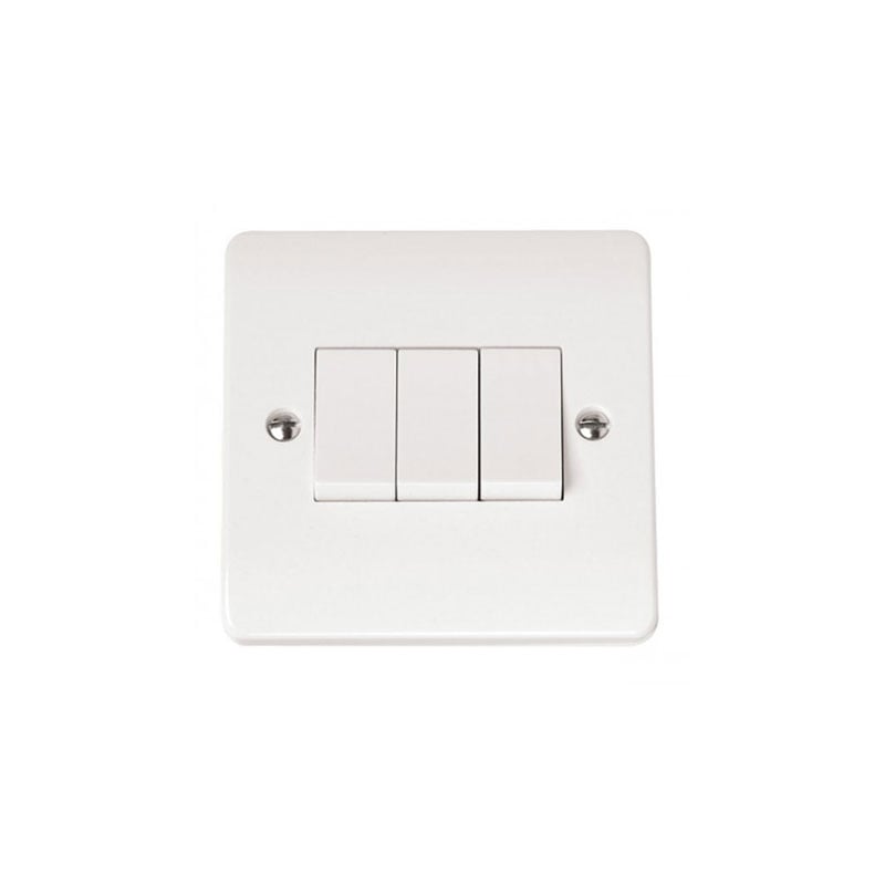 Click Plate Switch 3 Gang 2 Way 10 Amp White PVC