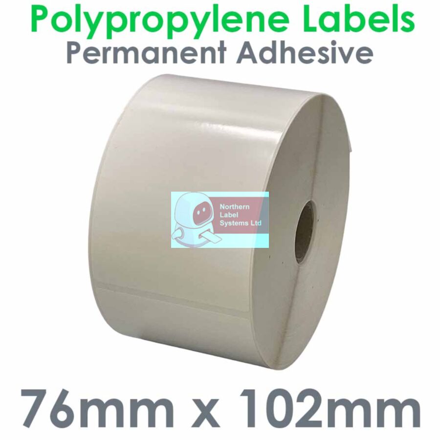 076102GPNP1-500, 76mm x 102mm Gloss White Polypropylene Label, Permanent Adhesive, FOR SMALL DESKTOP LABEL PRINTERS