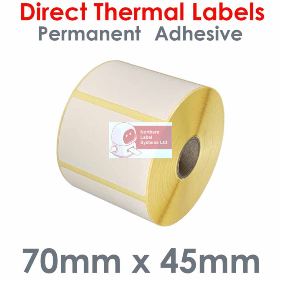 070045DTNPW1-1000, 70mm x 45mm, Direct Thermal Labels, Permanent Adhesive, 1,000 per roll, For Small Desktop Label Printers