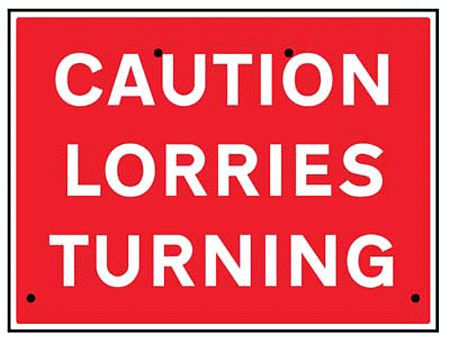 Caution lorries turning, 600x450mm Re-Flex Sign (3mm reflective polypropylene)