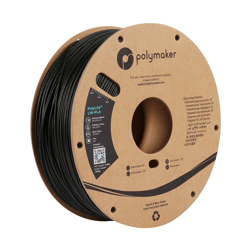PolyMaker PolyLite LW-PLA 1.75mm Black 3D printer filament 800gms