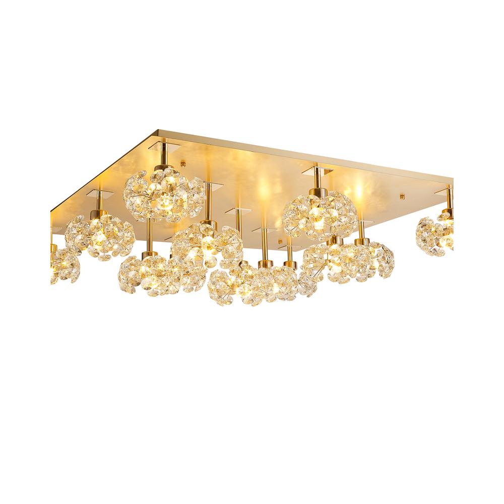 Luxuria Paramount Square 13 Light G9 Flush Light With French Gold Square And Crystal Shade