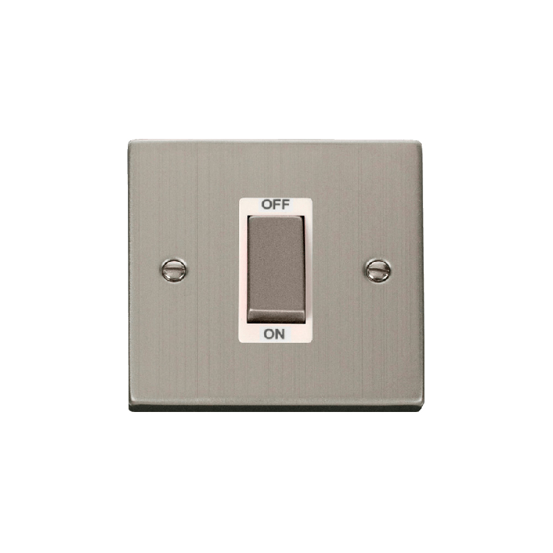 Click Deco 45A Ingot 1 Gang DP Switch Stainless Steel Insert White