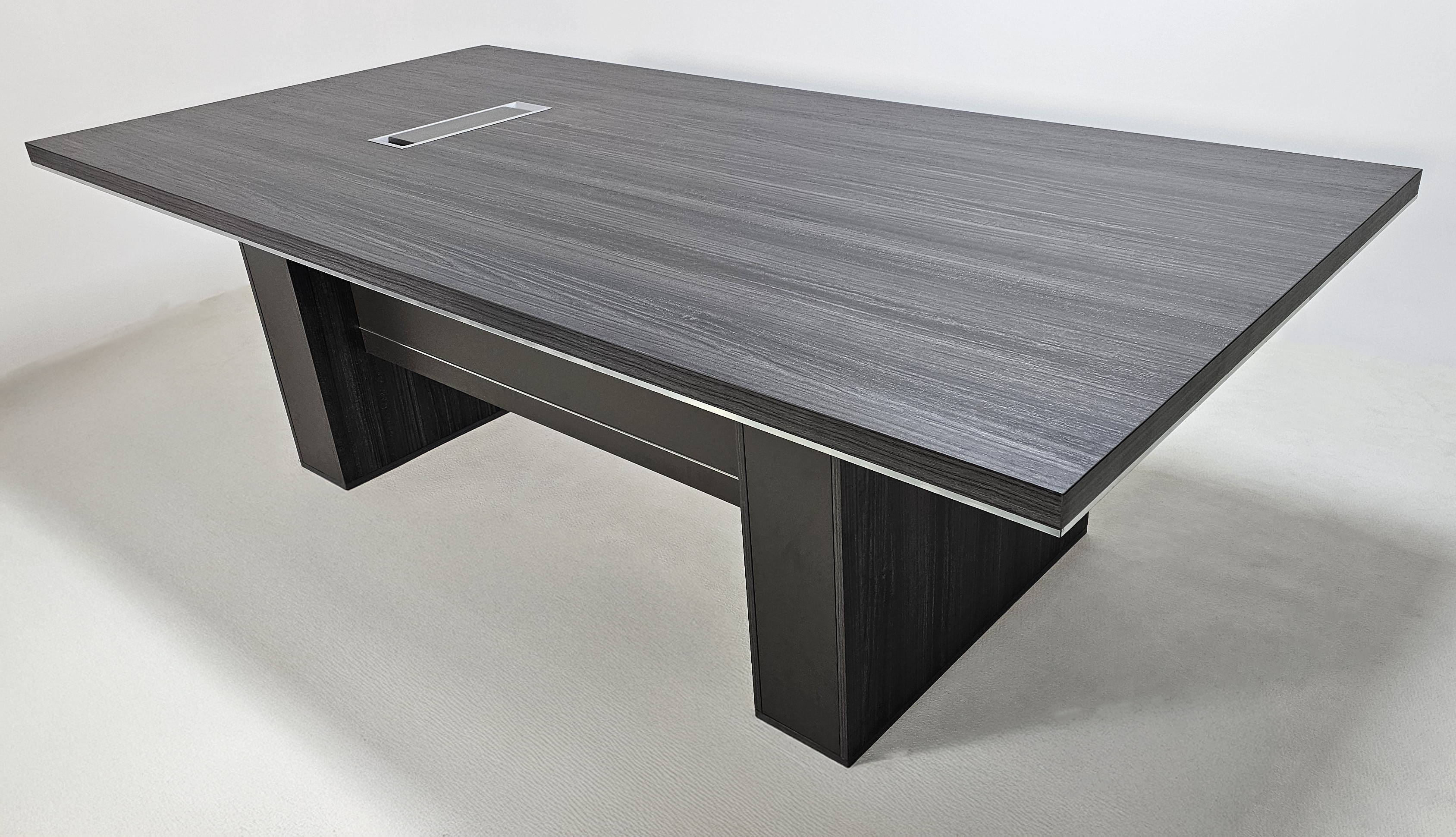 Specialising In Grey Oak Veneer Executive Boardroom Table with Chrome Trim - 2400mm - DG07-C0124-26 UK