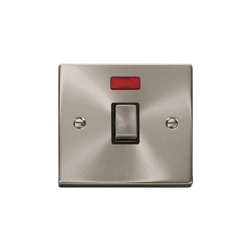 Click Deco 20A 1 Gang DP 'Ingot' Switch with Neon Satin Chrome Insert Black