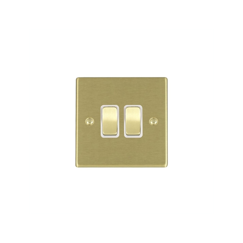 Hamilton Hartland 2 Gang Intermediate Rocker Switches Satin Brass/White Insert