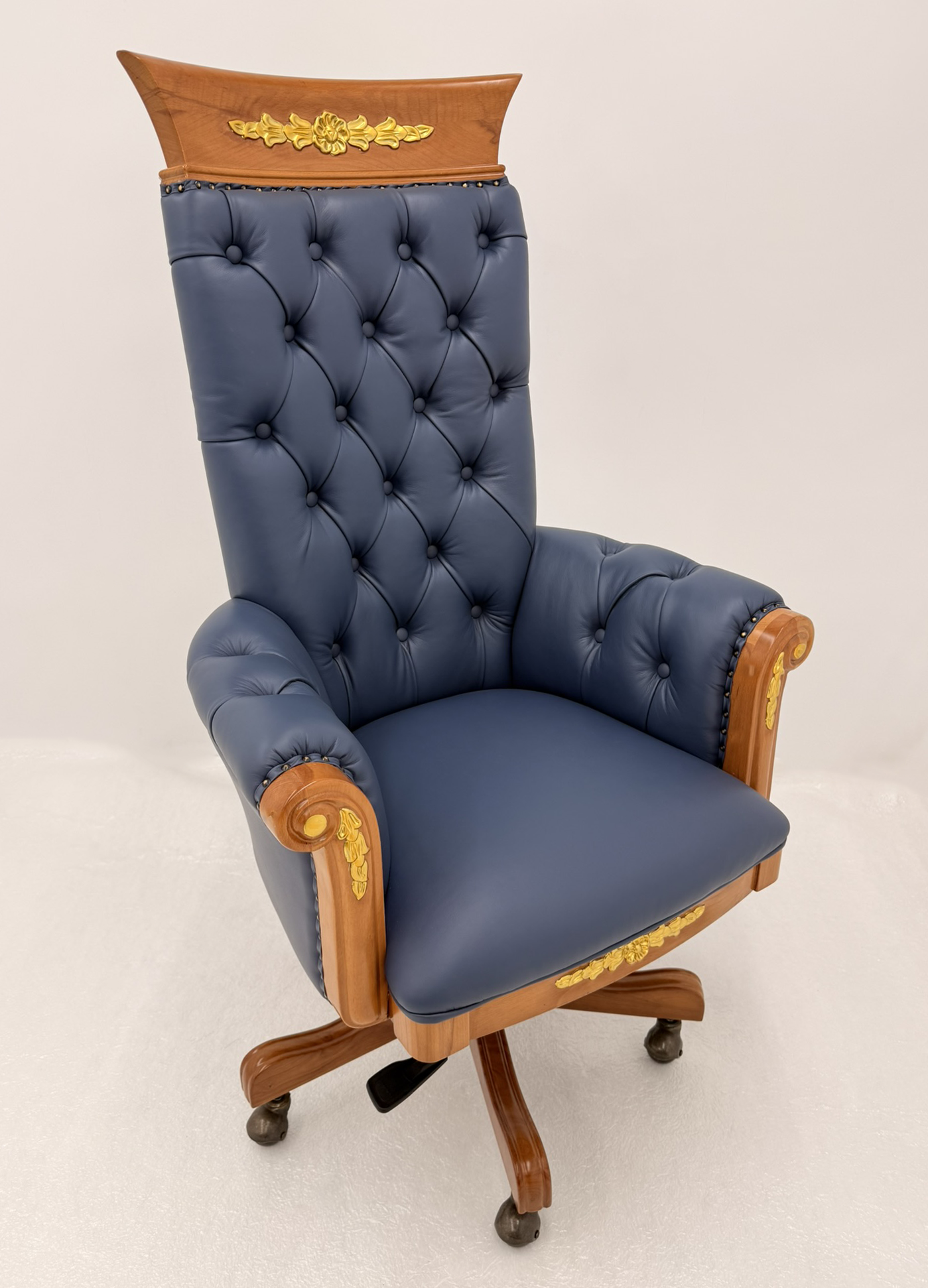 Suppliers Of Baroque Style High Back Blue Genuine Leather Chesterfield Office Chair - K263A UK