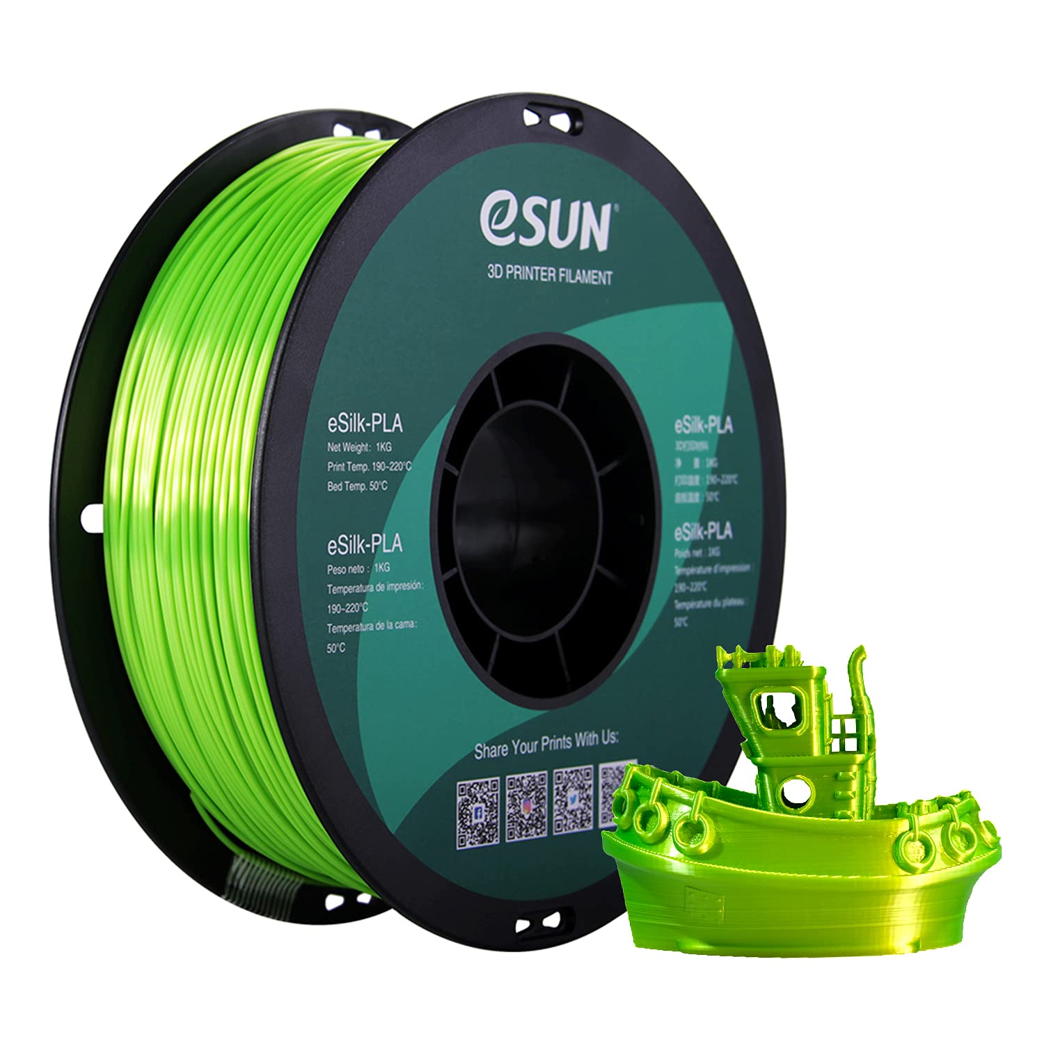 eSUN PLA Lime Green Silk 1.75mm 1Kg 3D Printing filament