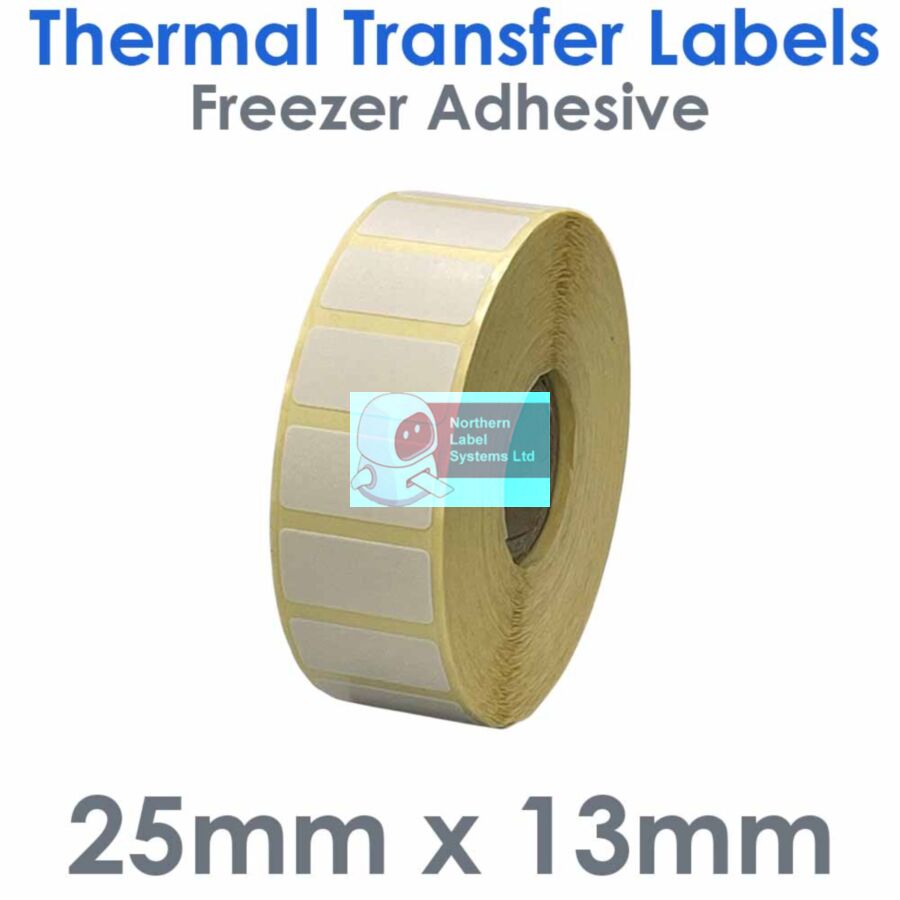 025013TTNFW1-2500, 25mm x 13mm , Thermal Transfer Labels, FREEZER Adhesive, 2,500 per roll, FOR SMALL DESKTOP LABEL PRINTERS