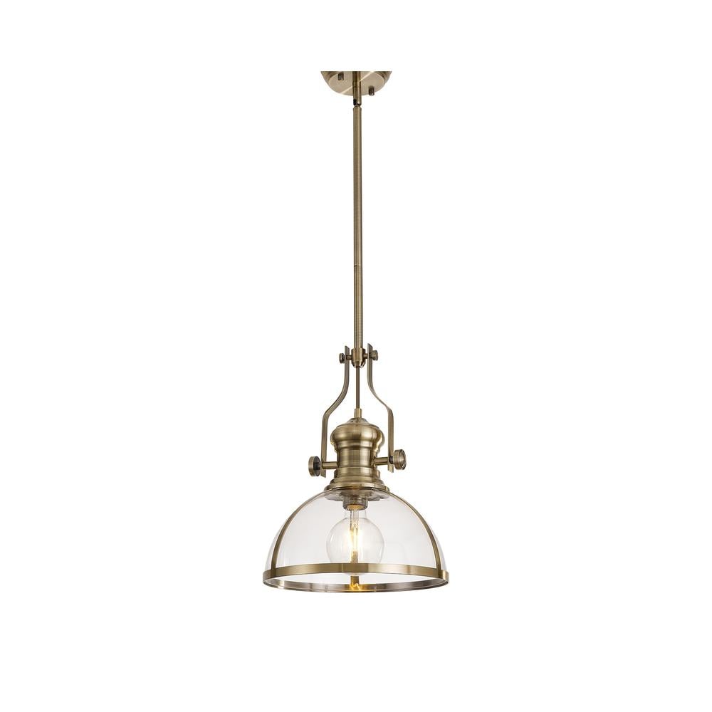 Luxuria Serena Pendant Light E27 Antique Brass With Round 30cm Antique Brass / Clear Glass Shade