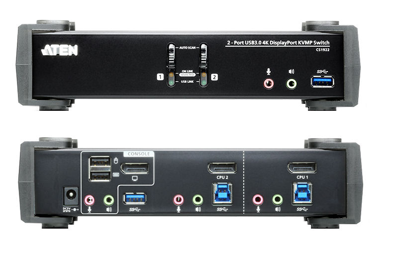 CS1922 - Aten - 2 Port, USB 3.0, 4K KVM, DisplayPort (DP) KVM-P Switch, 4K &#64; 60 Hz