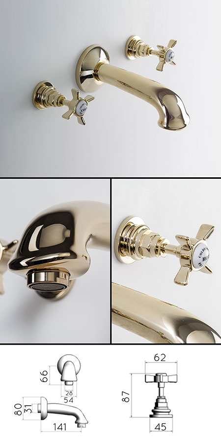 Gold Wall Mounted Bath Taps (43FF)