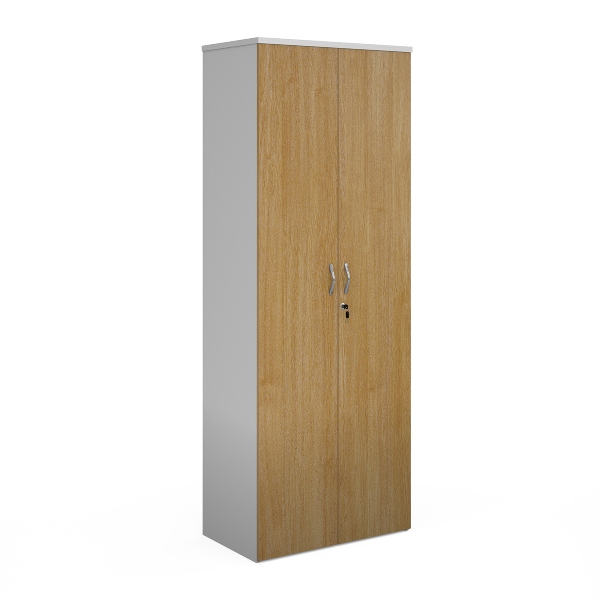 Duo Double Door Cupboard with 5 Shelves - Oak and White