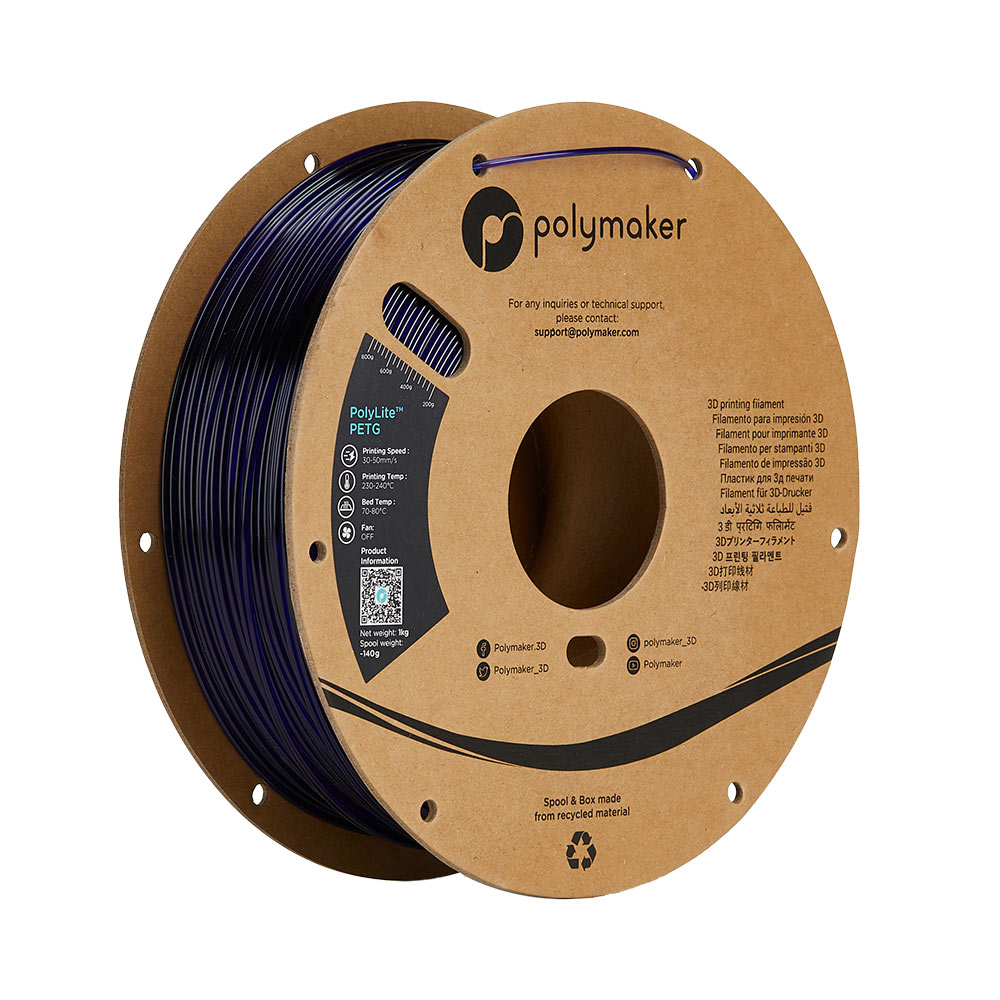 PolyMaker PolyLite PETG 1.75mm Translucent Blue 3D Printing filament 1Kg