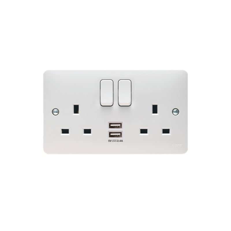 Hager Sollysta 2G DP Switched Socket With Twin USB Ports