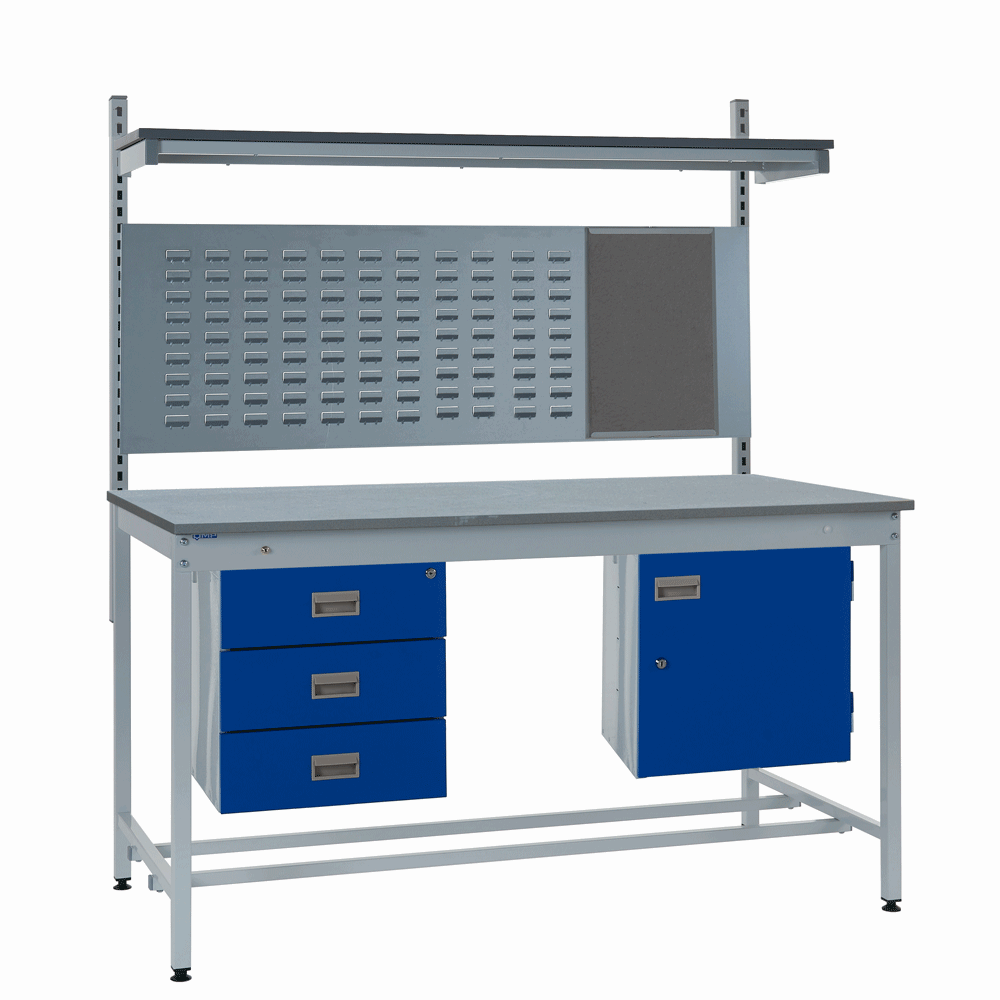 Square Tube ESD Workbench Kit D - Triple Drawer & Louvered Panel