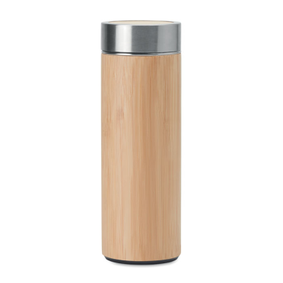 DOUBLE WALL BAMBOO FLASK 400ML in Brown.