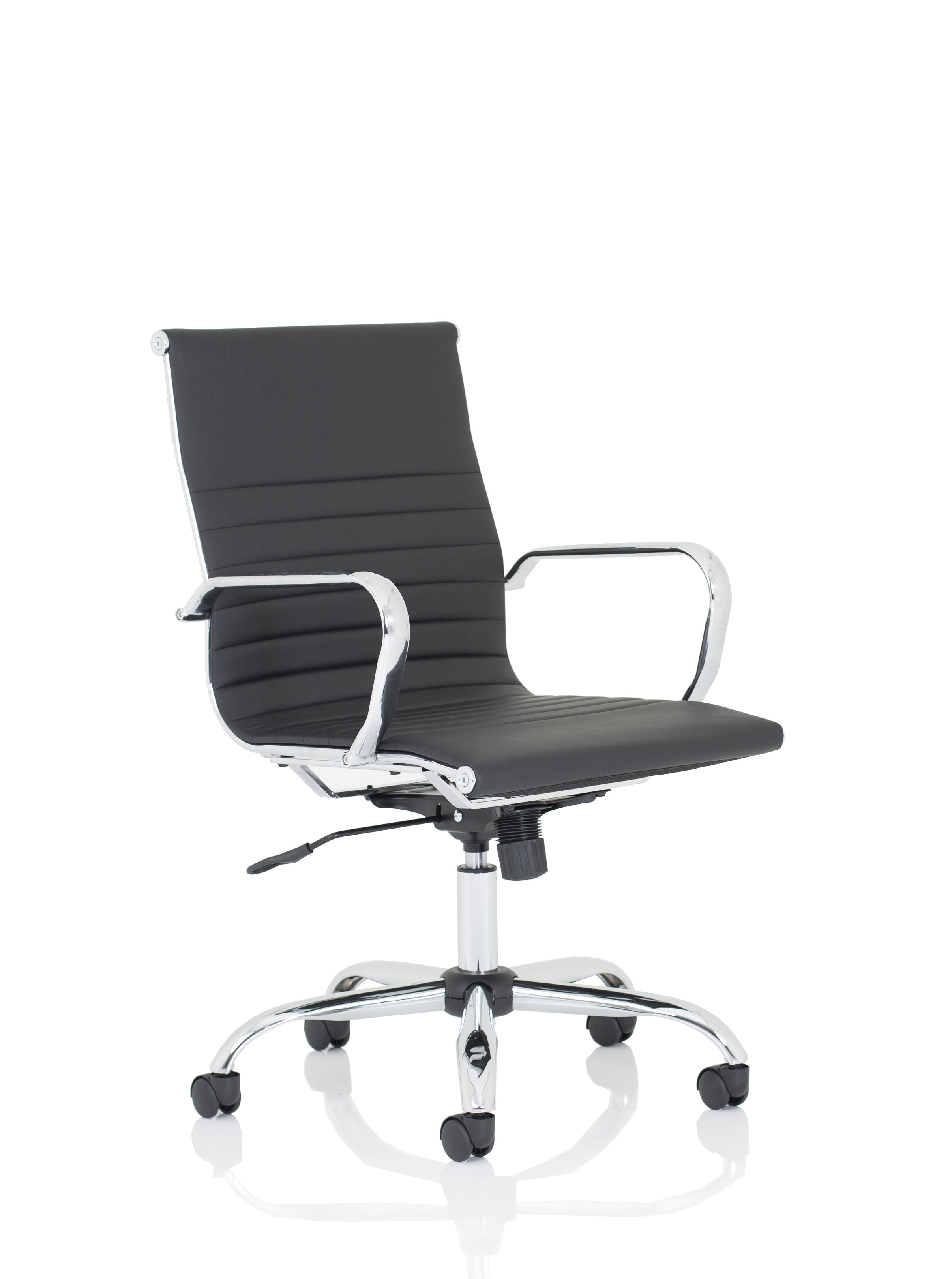 Specialising In Nola Black Leather Office Chair with Fixed Arms - High or Mid Back - Black or White UK