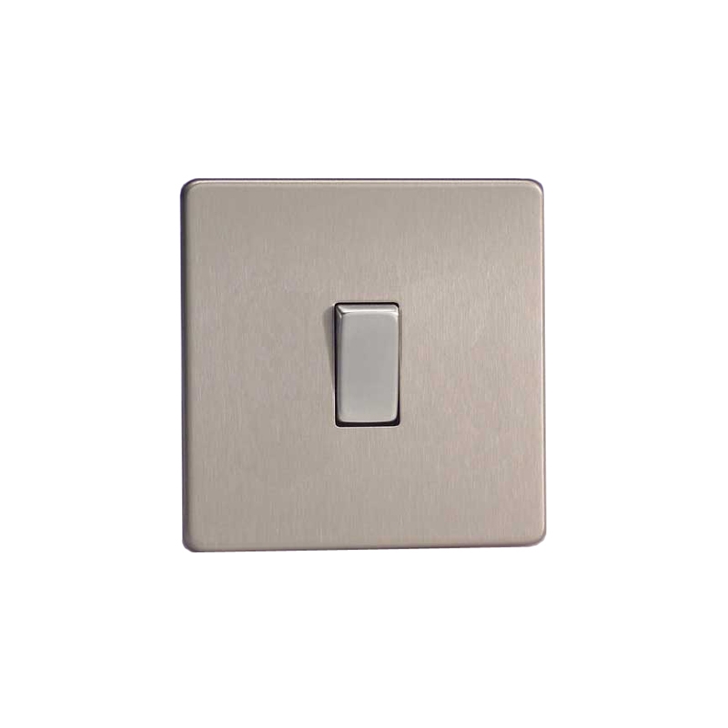 Varilight Screw Less Flat Plate Switch 1G Brushed Steel