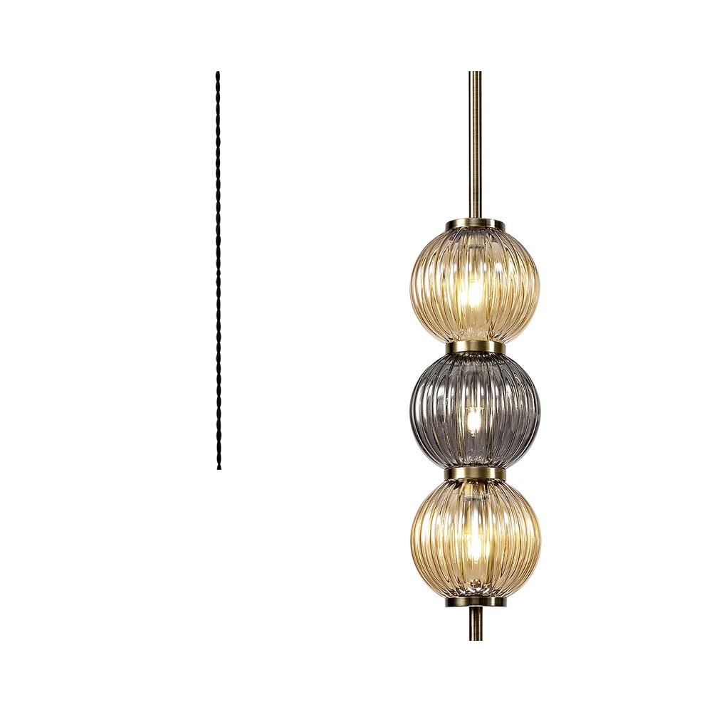 Luxuria Elysium 15cm Pendant 3xG9 Antique Brass/Smoked & Amber Glass