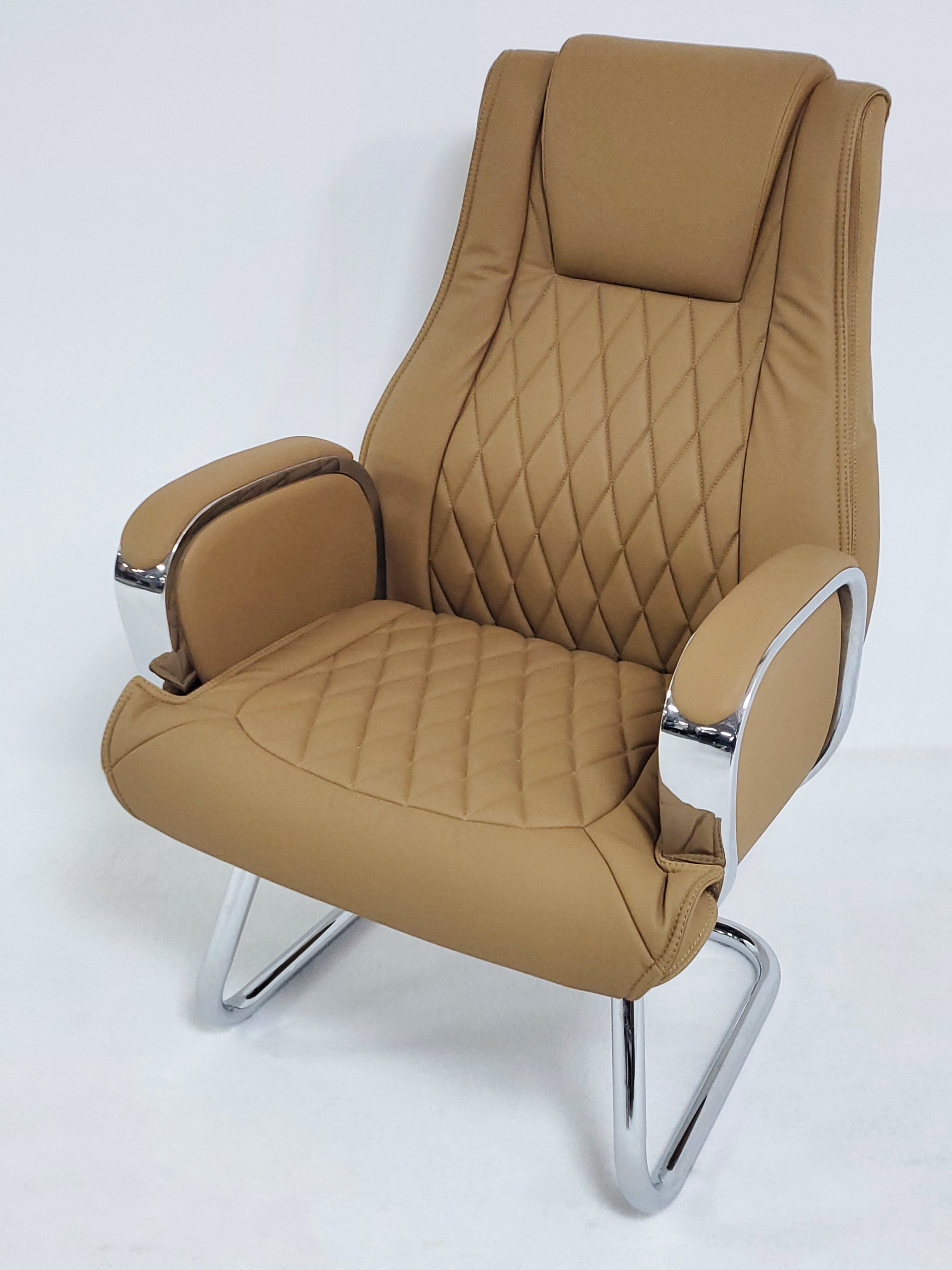 Heavy Duty Modern Beige Leather Visitor Chair with Chrome Arms - CHA-1202C Near Me