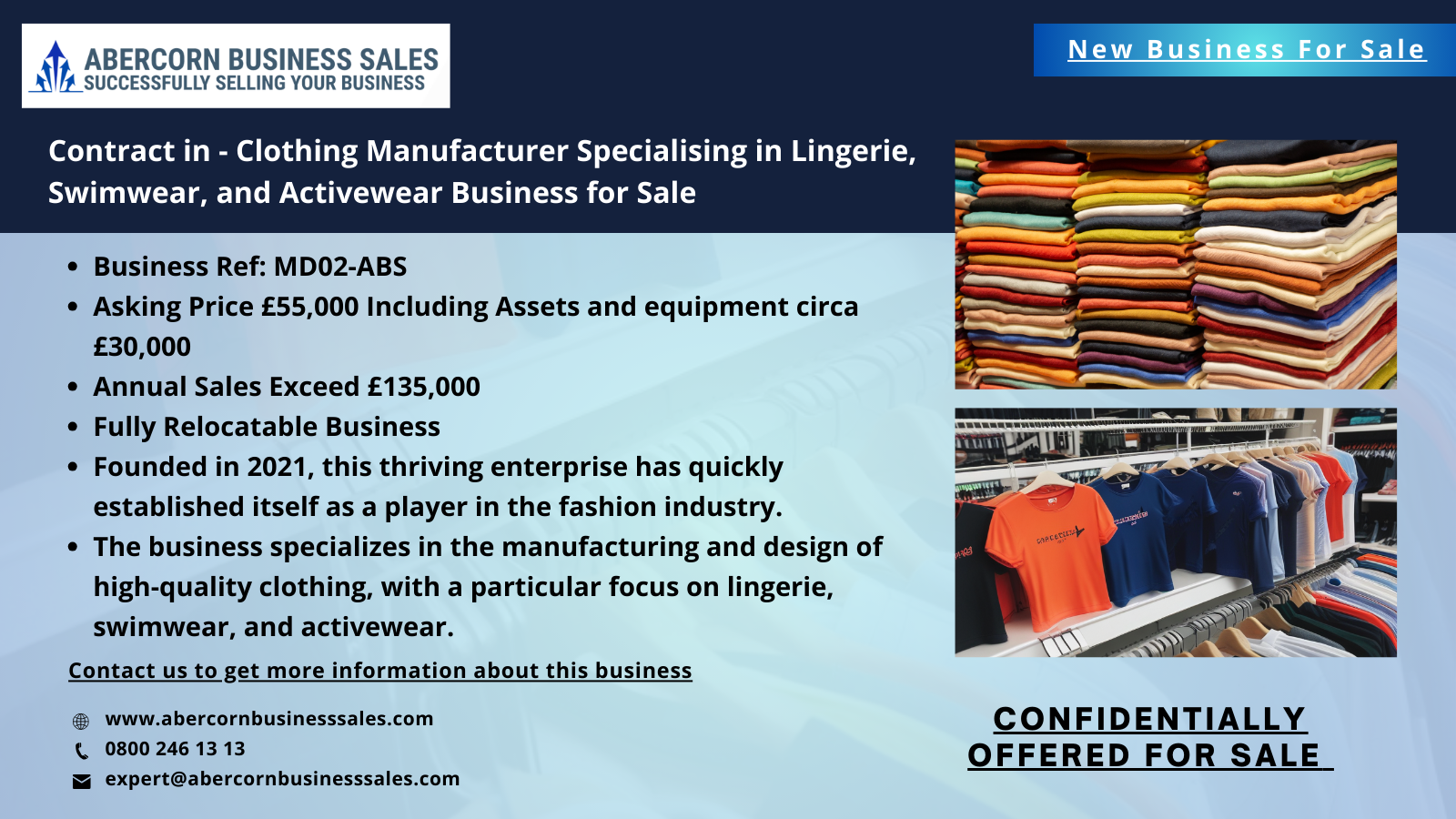 MD02-ABS - Contract in - Clothing Manufacturer Specialising in Lingerie, Swimwear, and Activewear Business for Sale