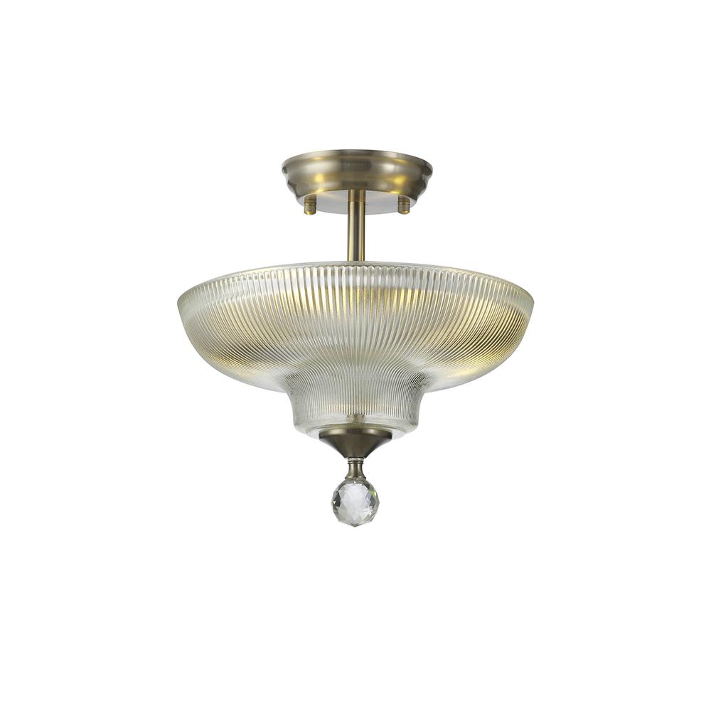 Luxuria Sirius Flush Ceiling Light 2xE27 With Round 30cm Glass Shade Satin Nickel/Clear